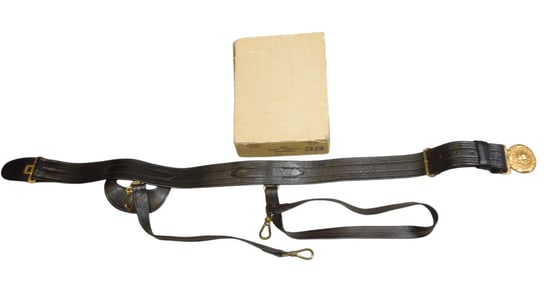 WWII Boxed US Navy Officer Hilborn Hamburger Leather Sword Belt & Box