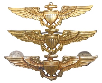 Lot (3) WWII US Naval Aviator Pilot Wings Balfour Imperial H&H Hilborn Hamburger