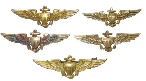 Lot (5) WWII US Naval Aviator Mini Pilot Wings Sterling Imperial Balfour H&H Hilborn Hamburger