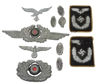 Lot WWII German Wehrmacht Luftwaffe Cap Badges & HJ Sports Tinnies