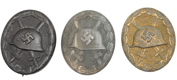 WWII German Wehrmacht Black, Silver, Gold Colored Wound Badges