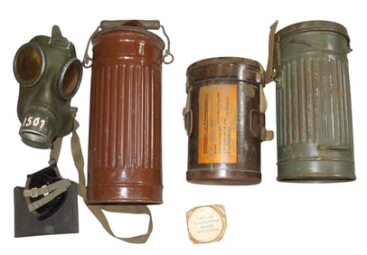WWII Lot German Military Gas Mask & Bread Artillery Canisters