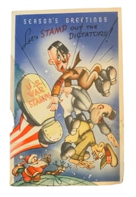 WWII 1942 Season’s Greetings Card Dictators Hitler, Tojo, Mussolini War Stamps Home Front