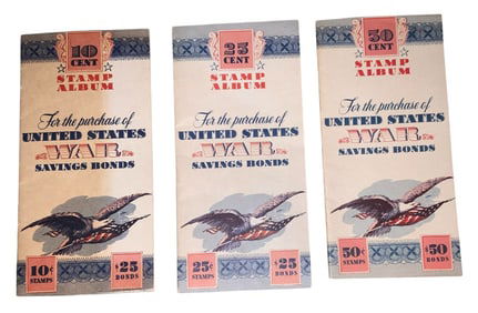 United States War Savings Bonds War Stamp Album 10, 25 & 50 Cent Books (3) Home Front