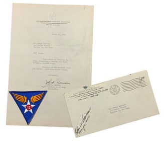 WWII 1945 Army MG Cannon Personal Signed Letter & 12th Air Force Patch