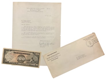 WWII 1945 Army Major General Beightler 37th Infantry Division Signed Letter & Signed Money