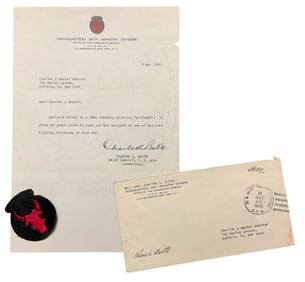 WWII 1945 MG Bolte Signed Letter, Censored Envelope & Patch 34th Infantry Division