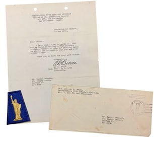 WWII 1945 Army MG Bruce Signed Letter & 77th Infantry Division Patch