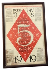 WWI 1919 US Army Framed 5th Fifth Infantry Division Red Diamond Calendar