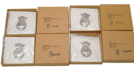Lot (4) US Air Force 1983 Dated Numbered Mini USAF Security Police Badges in Boxes