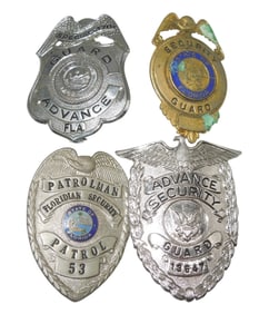 Lot (4) Vintage Security Guard Badges Florida
