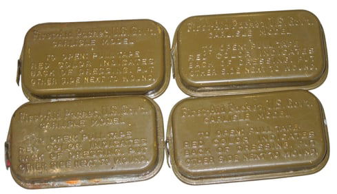 Lot (4) WWII US Military Carlisle Field Dressing Bandages in Tins