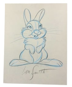 Disney Thumper Pencil Concept Drawing Animator Len Smith Signed Bambi