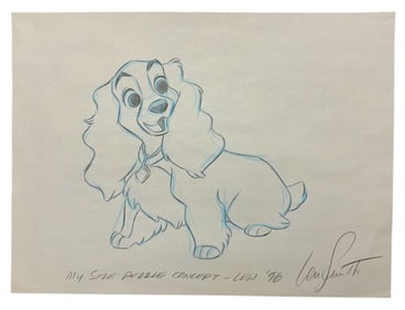 Disney Lady and the Tramp Pencil Concept Drawing Animator Len Smith Signed