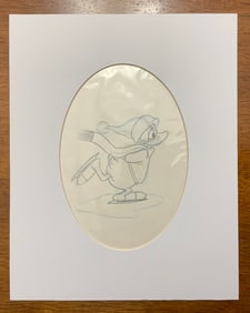 Disney Donald Duck Skating Matted Pencil Concept Color Sketch Animator Carl Barks #2
