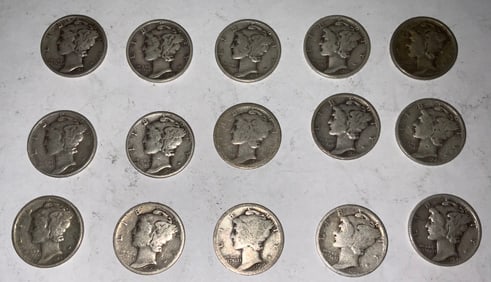 Mercury Silver Dime Lot (15) #1