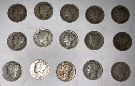 Mercury Silver Dime Lot (15) #5