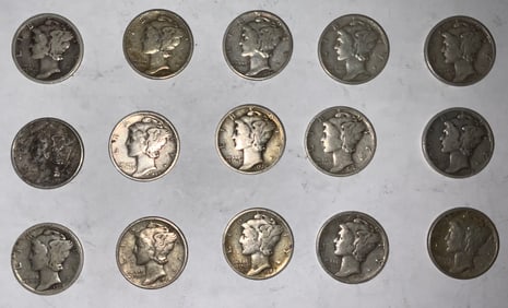 Mercury Silver Dime Lot (15) #6