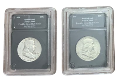 1958 & 1962 D Franklin Silver Half Dollar Certified Bradford Exchange