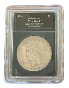 1934 Peace Silver Dollar Certified Bradford Exchange