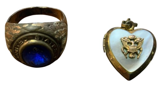 WWII Era Jewelry Sweetheart Army Heart Locket & Navy Ring