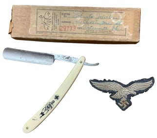 Pre-WWII German Hitler Straight Razor/ Box & Luftwaffe Enlisted / NCO Breast Eagle Insignia