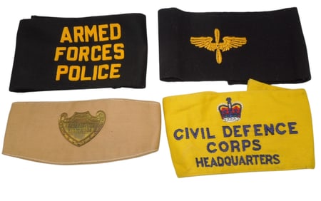 WWI WWII 1950s US British French Military Armbands Civil Defense CD Police AAF