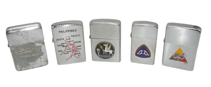 Lot (5) US Military Air Force Armored Navy Ship Lighters Zippo