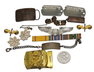 WWII ETO AAF Lt. Colonel Named Pilot Group Lot Wing Bracelet Dog Tags Ribbon