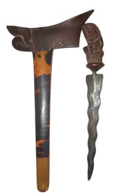 Early 1900s Indonesian Carved Keris Dagger & Scabbard