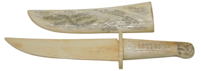 Vintage 1800s - 1900s Chinese Bone Dagger Dragon Carving