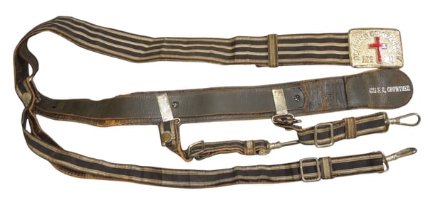 Early 1900s Knights Templar St. Johns Commandery Named Sword Belt