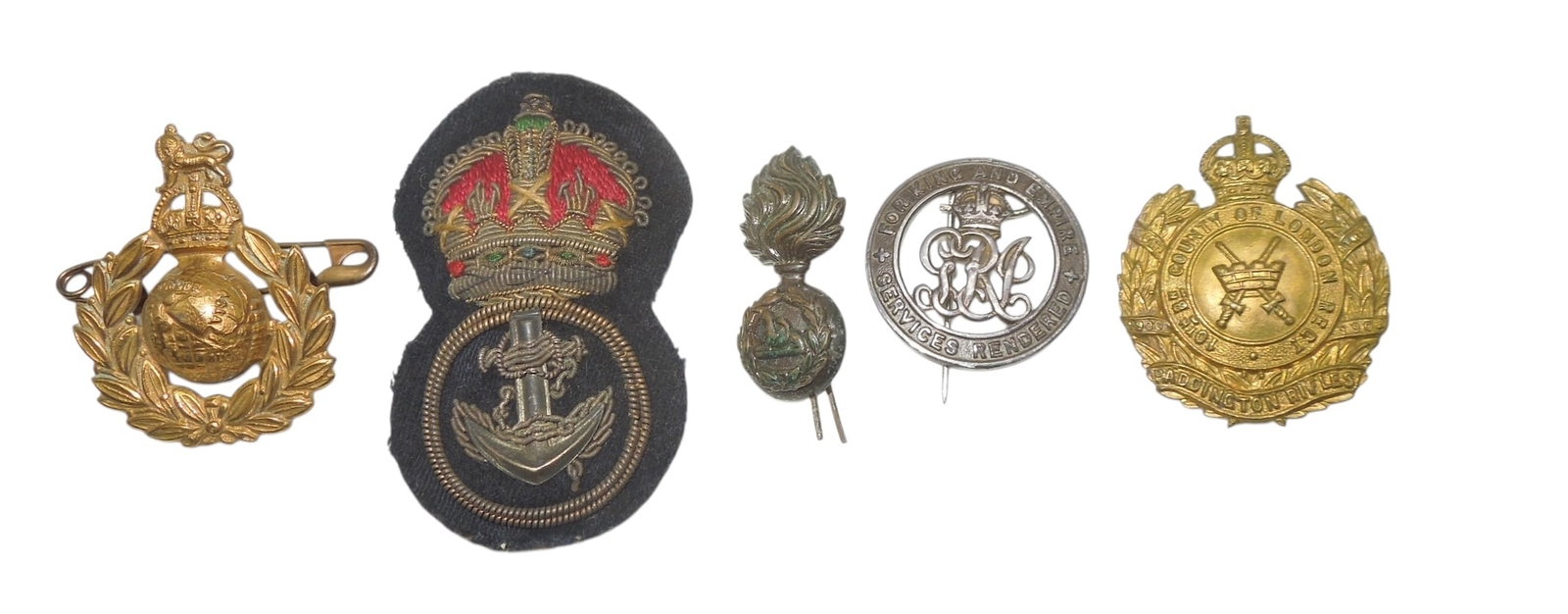 WWI - WWII British Military London Paddington Rifles Navy Cap Badges (1 of 5)