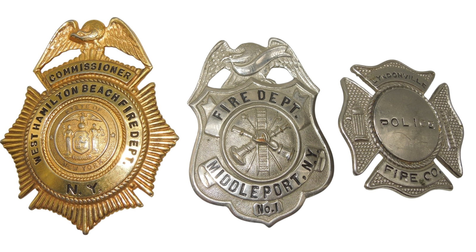 Lot (3) Fire Department Badges W. Hamilton Beach, NY Middleport (1 of 4)