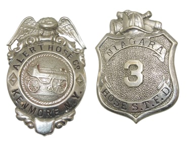 Lot (2) Fire Department Badges Niagara Hose & Kenmore, New York