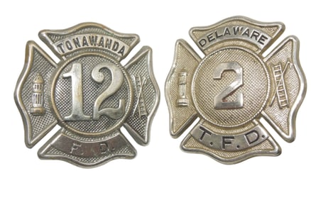 Lot (2) Fire Department Badges Tonawanda & Delaware, New York