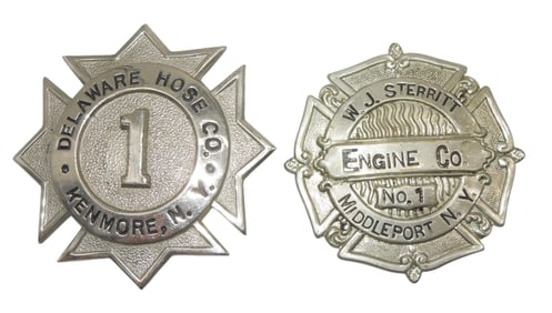 Lot (2) Fire Department Badges Middleport & Delaware, New York