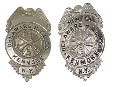 Lot (2) Fire Department Badges Delaware Hook & Ladder Kenmore NY