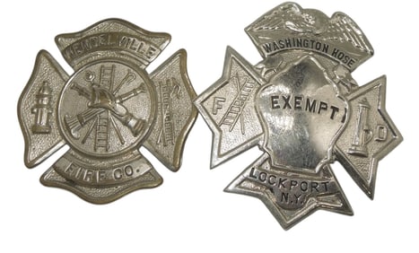 Lot (2) Fire Department Badges Wendelville & Lockport NY Washington Hose