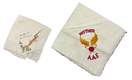 WWII Era Silk Hankies Army Air Force Mother & Hitler Souvenir From Belgium Lot