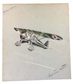 Original Artist Lucian Cave Watercolor French Fighter Morane-Saulnier M.S.225