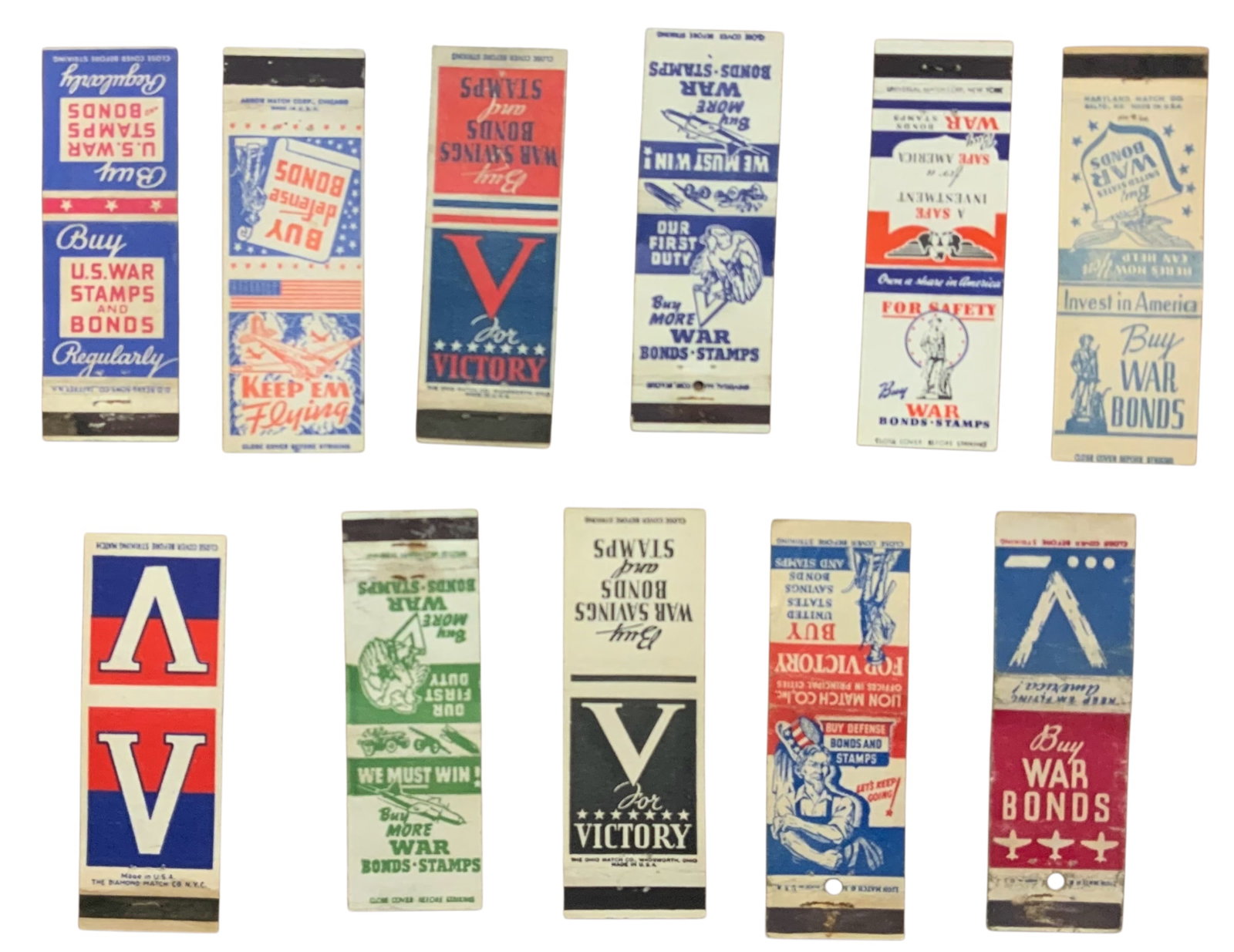 WWII Era War Bonds Victory Home Front Matchbook Covers Lot (11) (1 of 2)