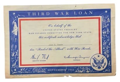 WWII 1945 3rd Third Liberty Loan Back The Attack Home Front War Bonds Certificate
