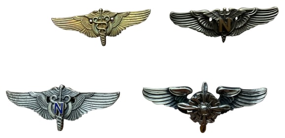 WWII Era Army Air Forces Flight Nurse (2), Surgeon, & Engineer Wings Badges Lot (4)