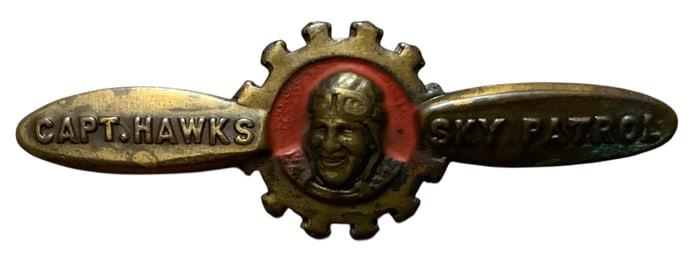 1930s Captain Hawks Sky Patrol Fan Club Brass Badge Wing Pin