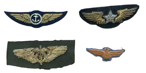 WWII Bullion Wings Surgeon, Observer Flight Meteorologist, Japanese Observer & Unknown Lot (4)