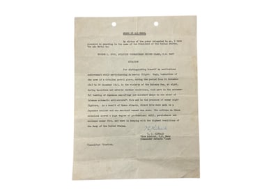 WWII USN Navy Named Air Medal Japanese Bombing Citation Award Admiral Kinkaid Signed