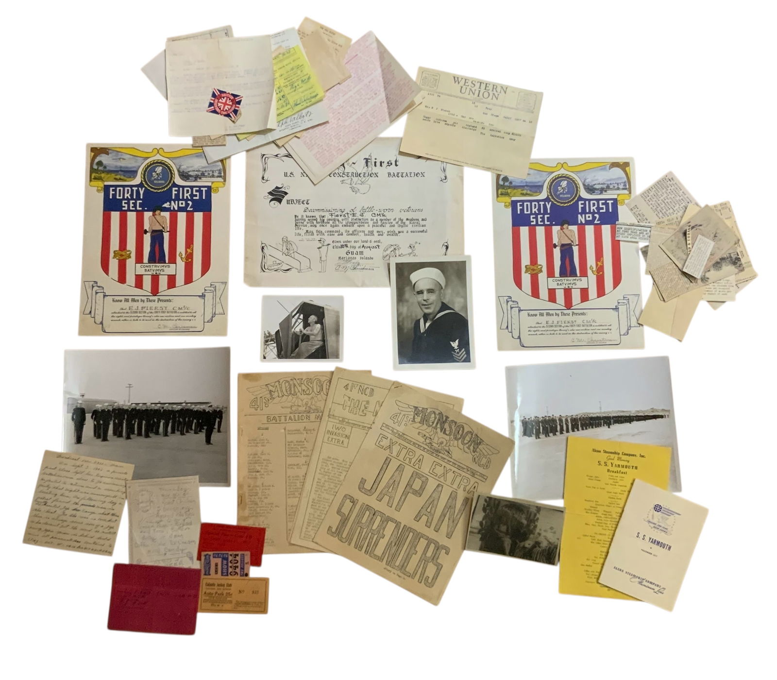 WWII Era USN Navy 41st Naval Construction Battalion NCB Photos, Certificates, etc Group (1 of 7)