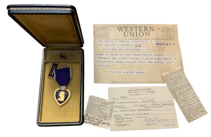 WWII Wounded In Action WIA Purple Heart & Letter Group