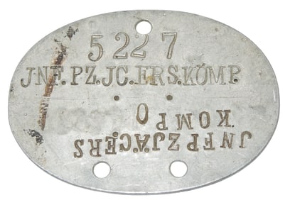 WWII German Army Panzer Soldier Unit Marked Dog Tag